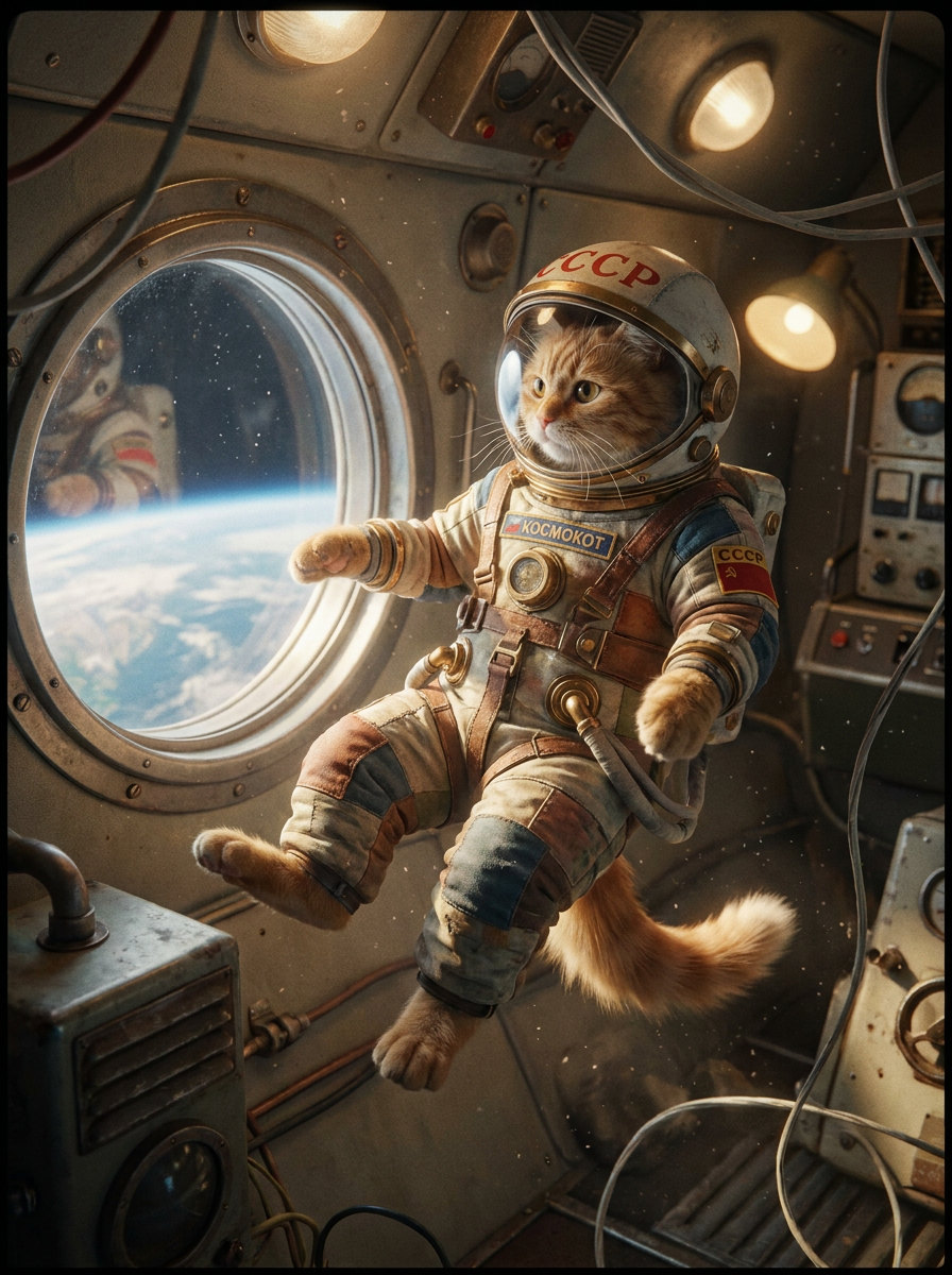 Кот в скафандре над Землёй
